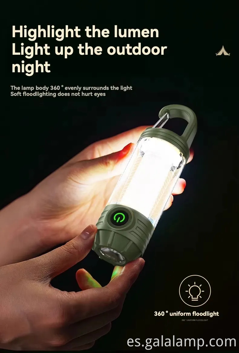 Luz de campamento al aire libre multi funcional, linterna portátil, fuerte, recargable